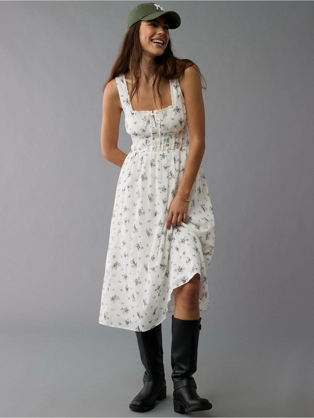 American Eagle Corset Floral Midi Dress